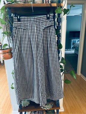 Black and White Gingham Wide-Leg Pants